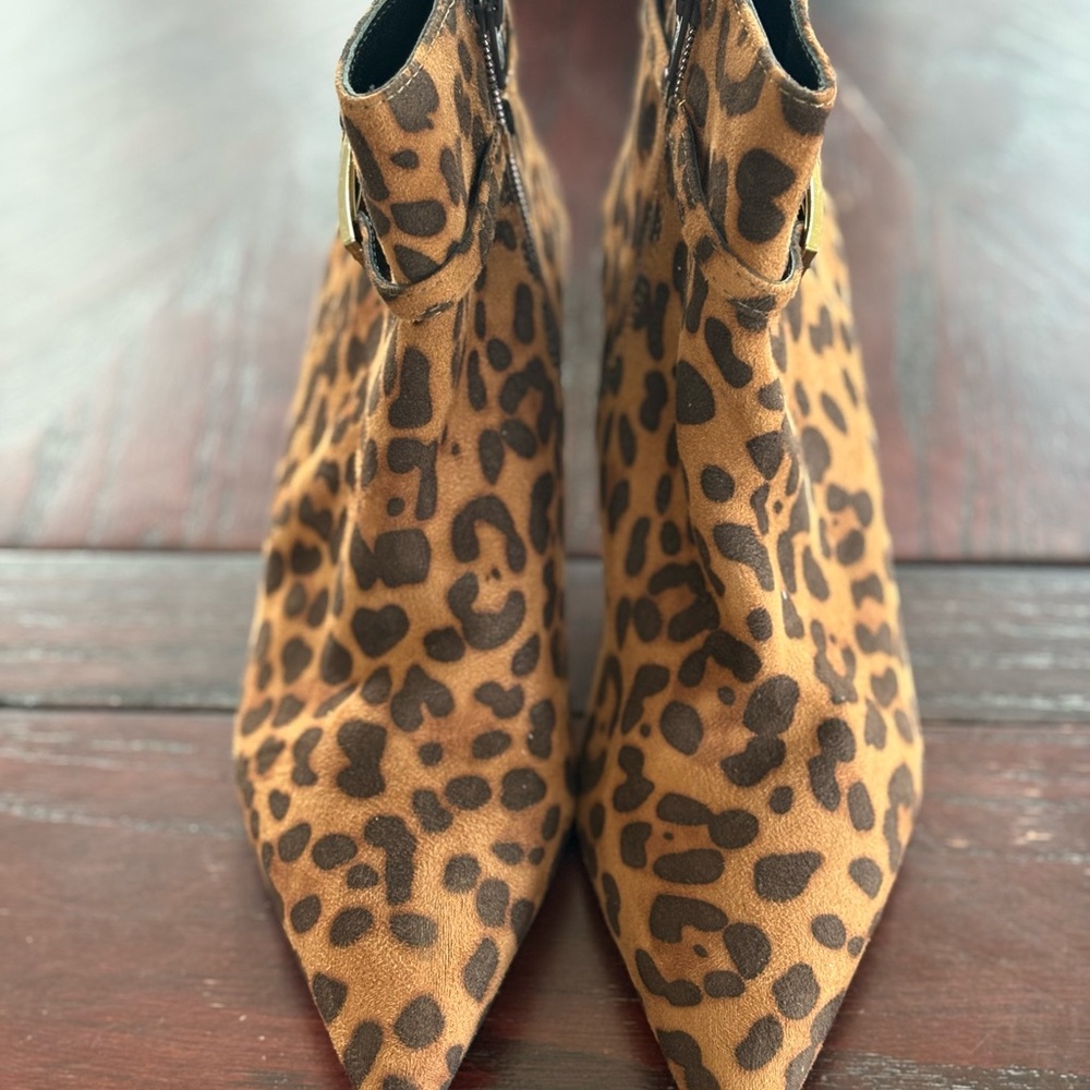 Leopard Print Pointed Toe Ankle Booties - Brown Leopard